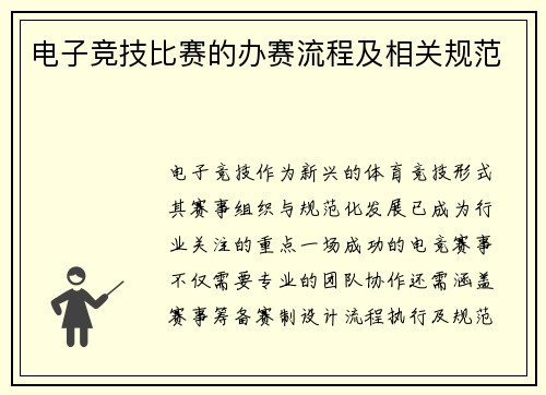 电子竞技比赛的办赛流程及相关规范